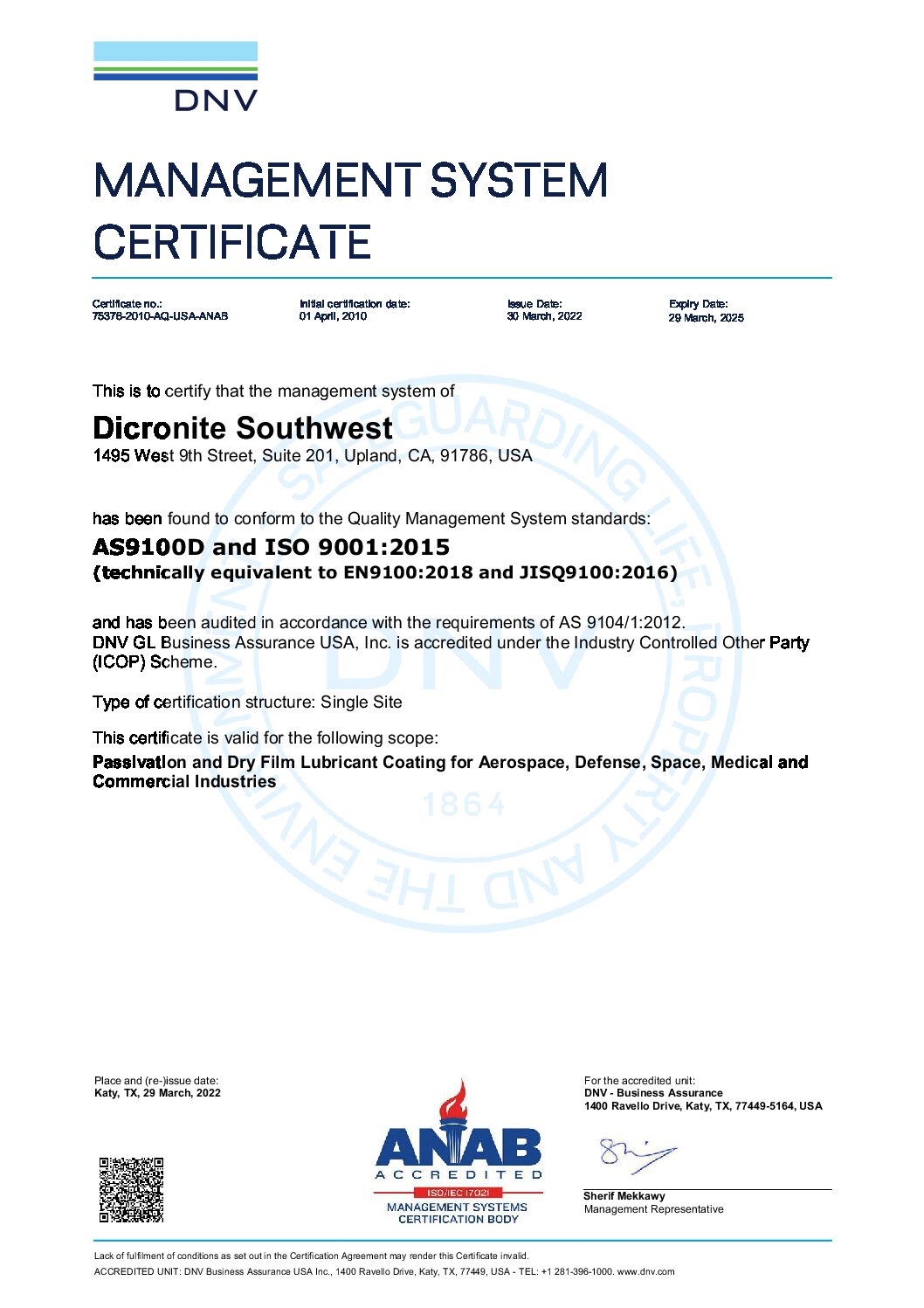 DNV Management System Certificate